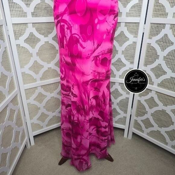 Capri by Mon Cheri Hot Pink Ruched Beaded Bodice A-Line Flared Long Dress 10/12 - Picture 6 of 14